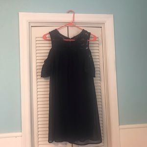navy cold shoulder dress